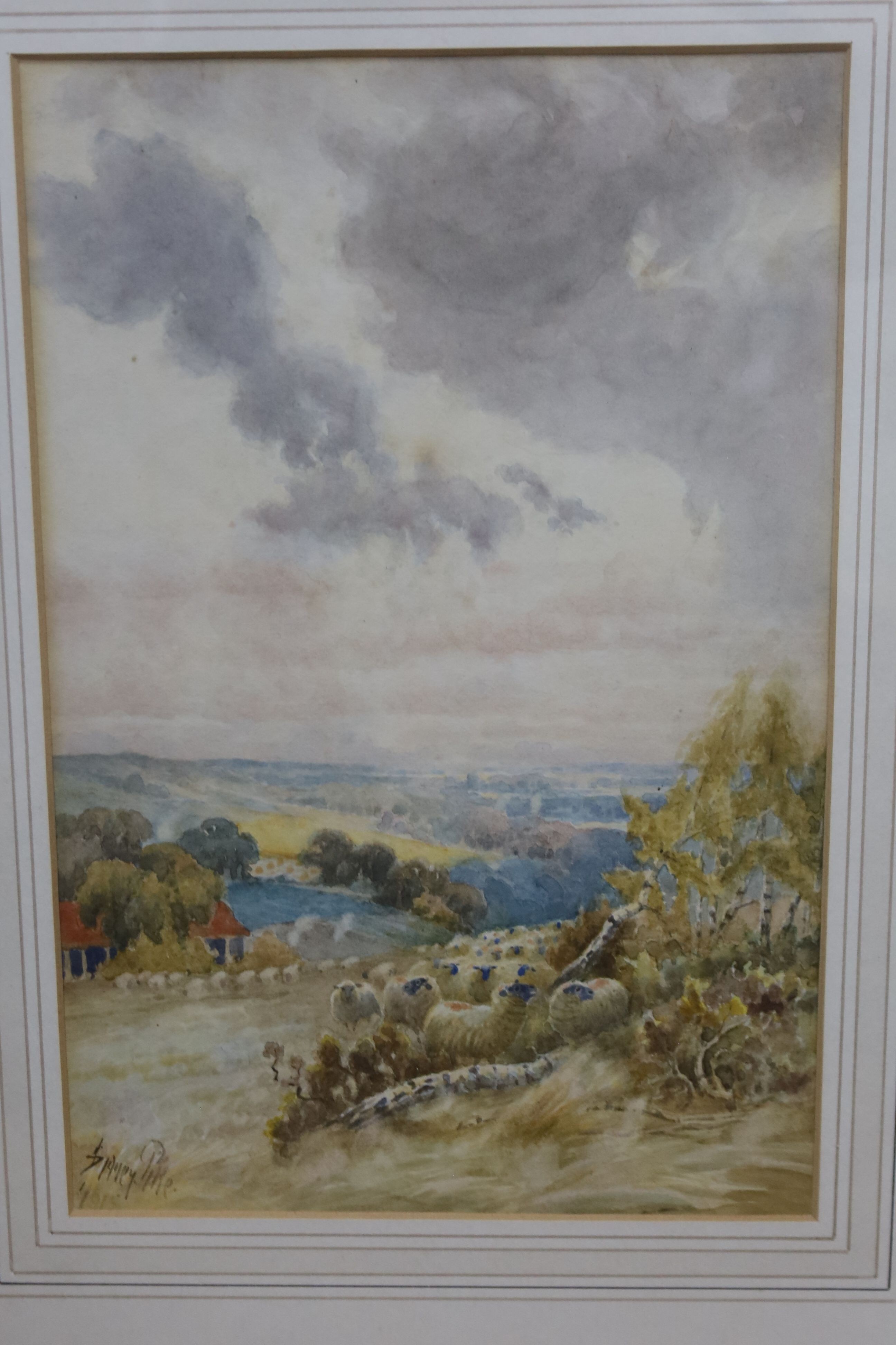 A group of five assorted watercolours; John Steeple, Beach scene; D. Addey, Harbour Master's Office; William Anderson, Scene at Stoke, Kent; Sidney Pike, landscape and